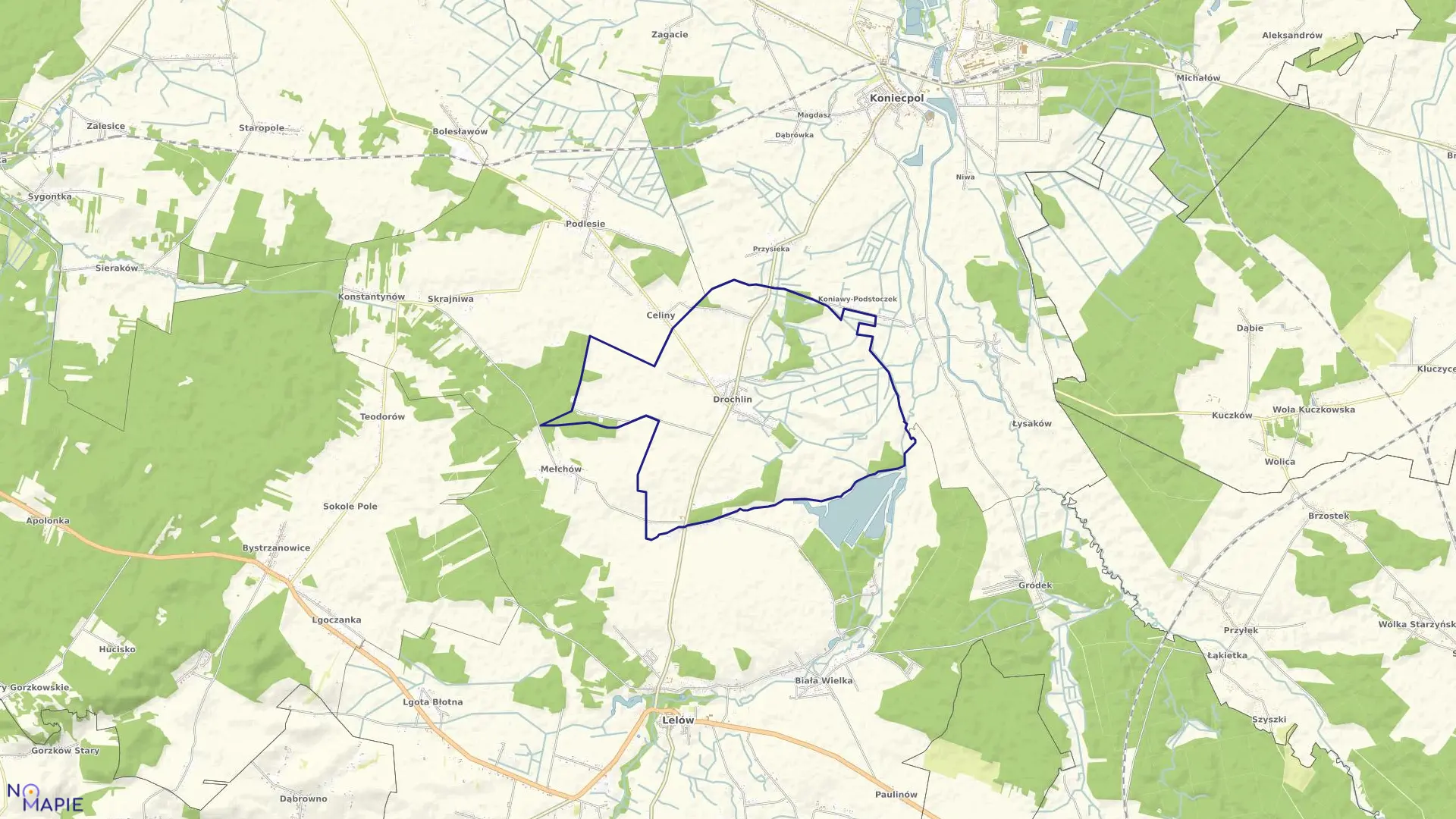 Mapa obrębu Drochlin w gminie Lelów