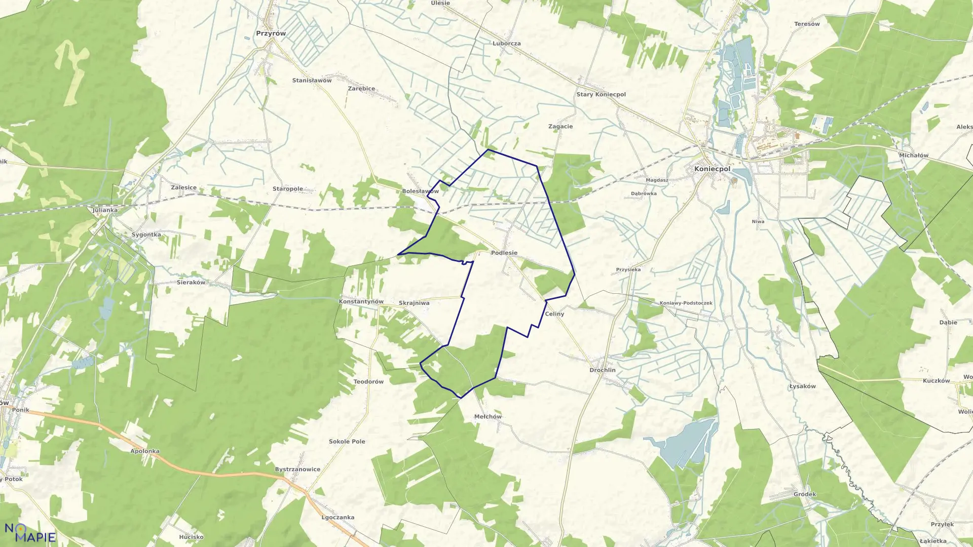 Mapa obrębu Podlesie w gminie Lelów